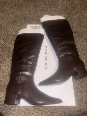Marc Fisher Brown Knee-High Leather Pointed Toe Boots